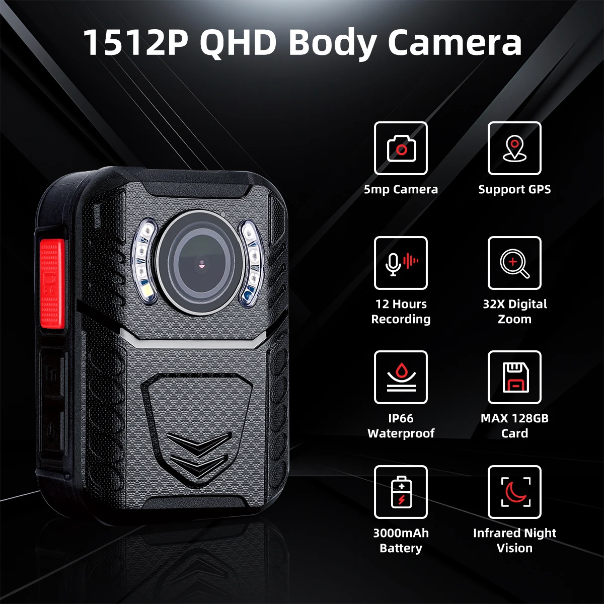 Фото OEM/ODM 1512P QHD Корпусные камеры ИК ночного видения Портативные носимые камеры с 2,0-дюймовым экраном и GPS для охранника №2
