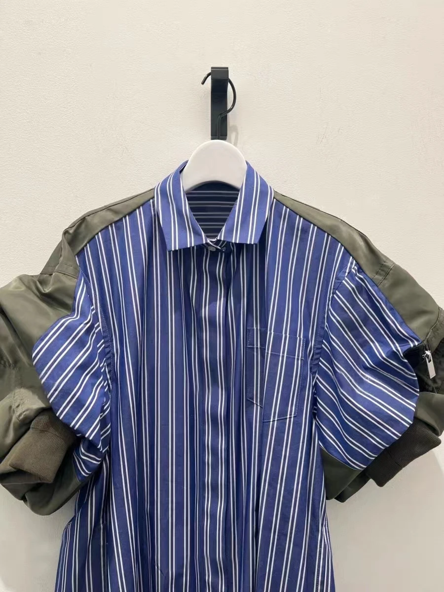 Фото SACAI весенне-летняя юбка, свободная рубашка контрастного цвета, полосатое платье-рубашка с воротником-пузырьками и рукавами-пузырьками №3