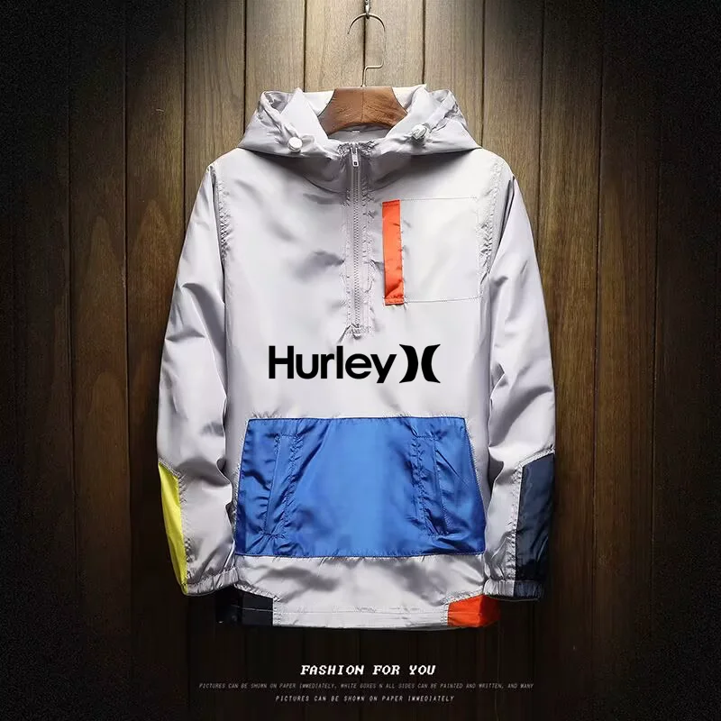 Фото Мужская весенне-осенняя ветровка Hurley, модная повседневная Уличная Спортивная пуловер с капюшоном, Высококачественная куртка, Большая куртка №2