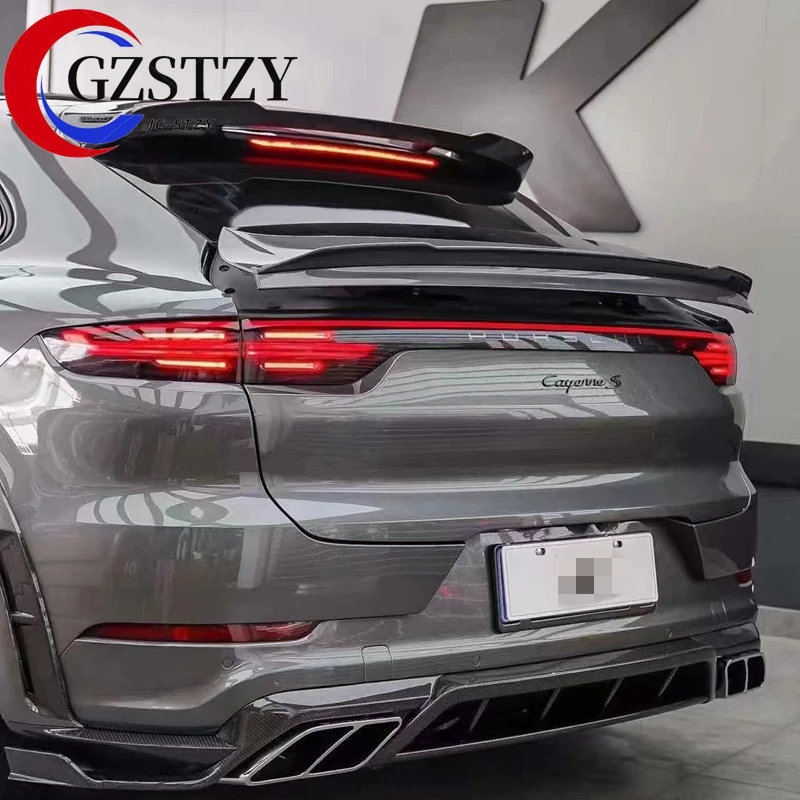 Фото Спойлер для Porsche Cayenne Coupe 9Y5 2019 2020-2023, спойлер из настоящего углеродного волокна, высокое качество, сплиттер для губ багажника на заднее крыло №3