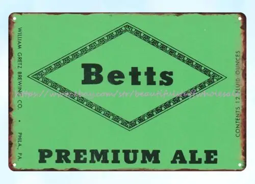 1950s Betts пиво William Gretz пивоваренное оборудование Филадельфия PA металлический жестяной знак