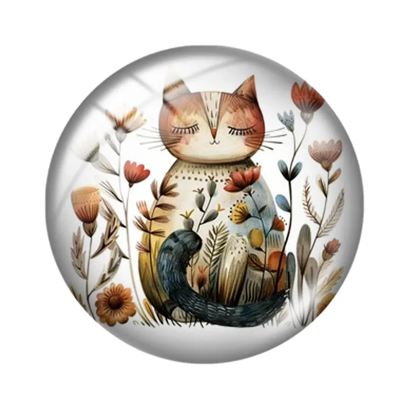 Фото Народное искусство кошка в цвете Clipart 12 мм/18 мм/20 мм/25 мм круглый фотостекло кабошон с плоской задней частью брелок для изготовления фурнитуры №2