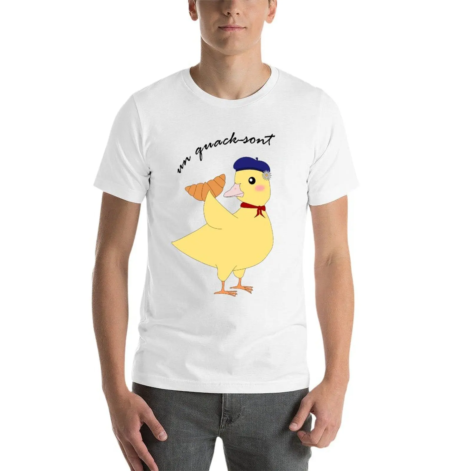 Фото Футболка с французским утенком и круассаном (Quack-sont), незаменимая футболка, мужские забавные футболки с рисунком №4