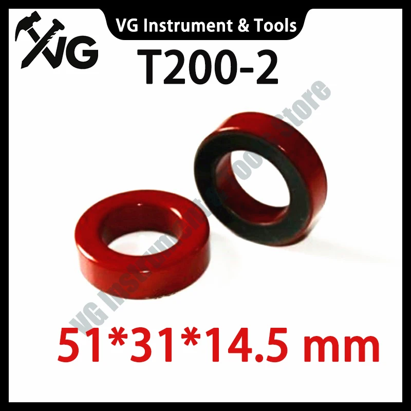 2 шт. T200 железные порошковые сердечники T200-2 OD*ID*HT 51*31*14,5 мм 12nH/N2 10uo железный пылевой сердечник ферритовый тороидальный сердечник покрытие красный серый AG