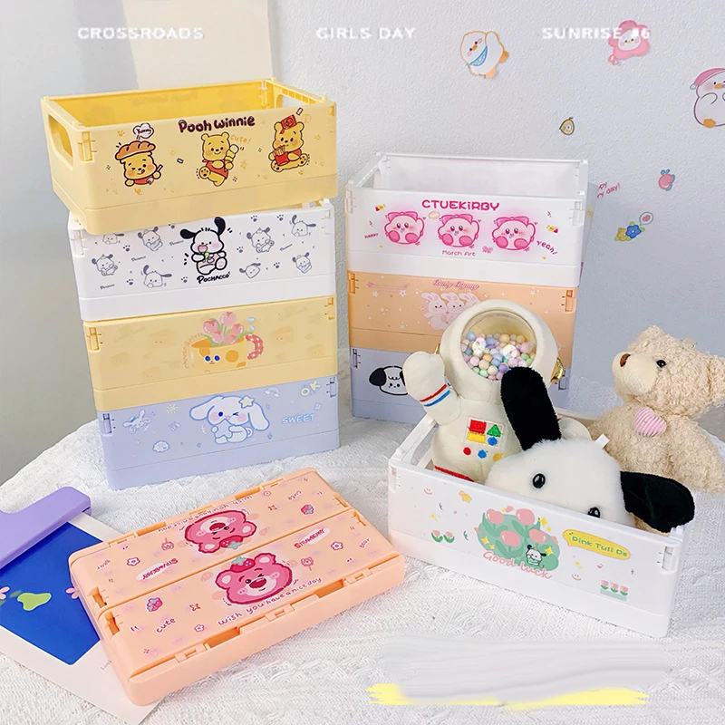 Sanrios My Melody Складной бытовой контейнер для хранения Hellokittys Kuromi Kawaii мультяшный комбинированный многофункциональный контейнер для хранения
