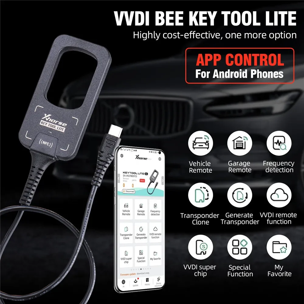 Xhorse VVDI BEE Key Tool Lite может генерировать транспондер с дистанционным обнаружением частоты можно выбрать 6 пультов B5 в подарок