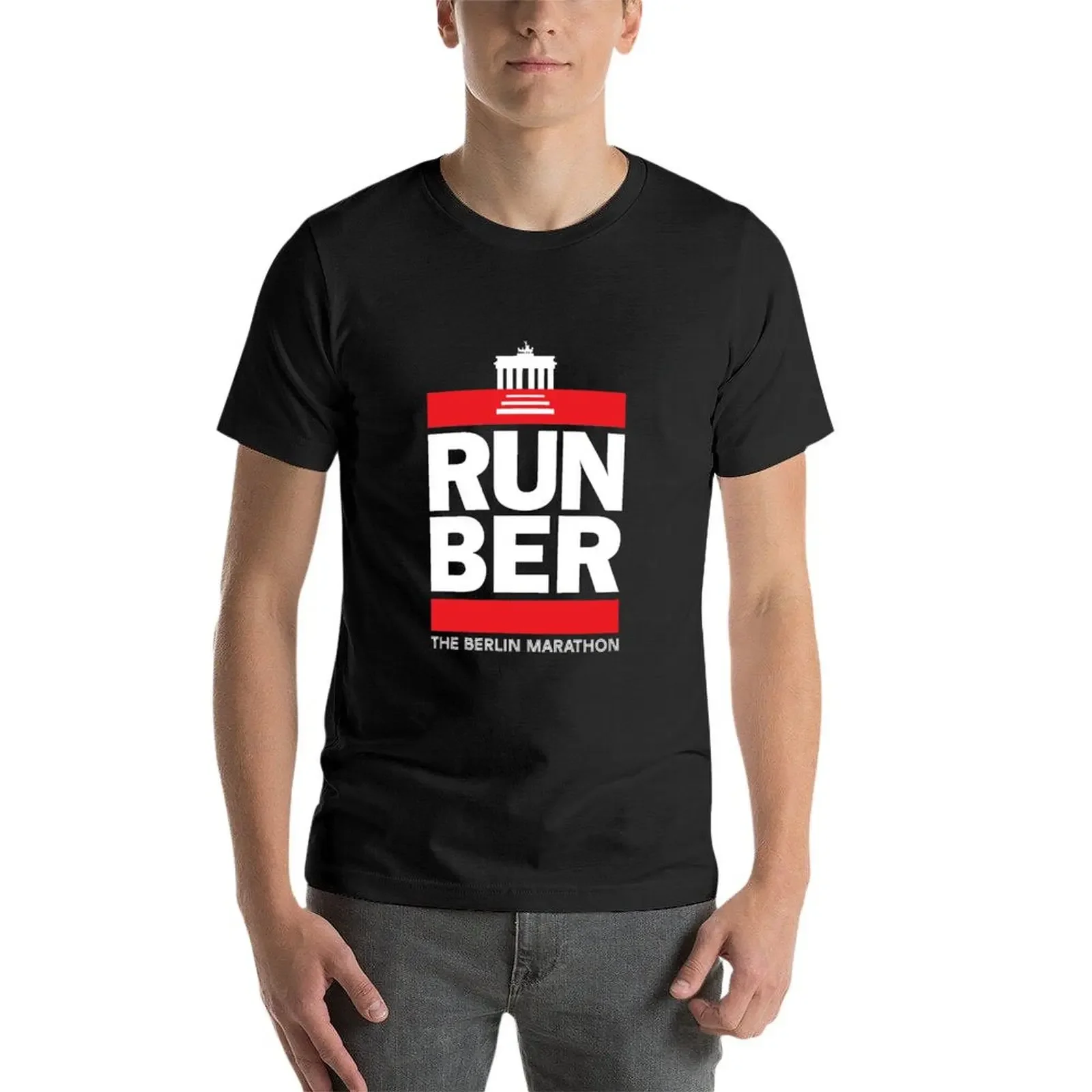 Фото Мужская хлопковая футболка RUN BER - The Berlin Marathon, черная, корейская мода №3
