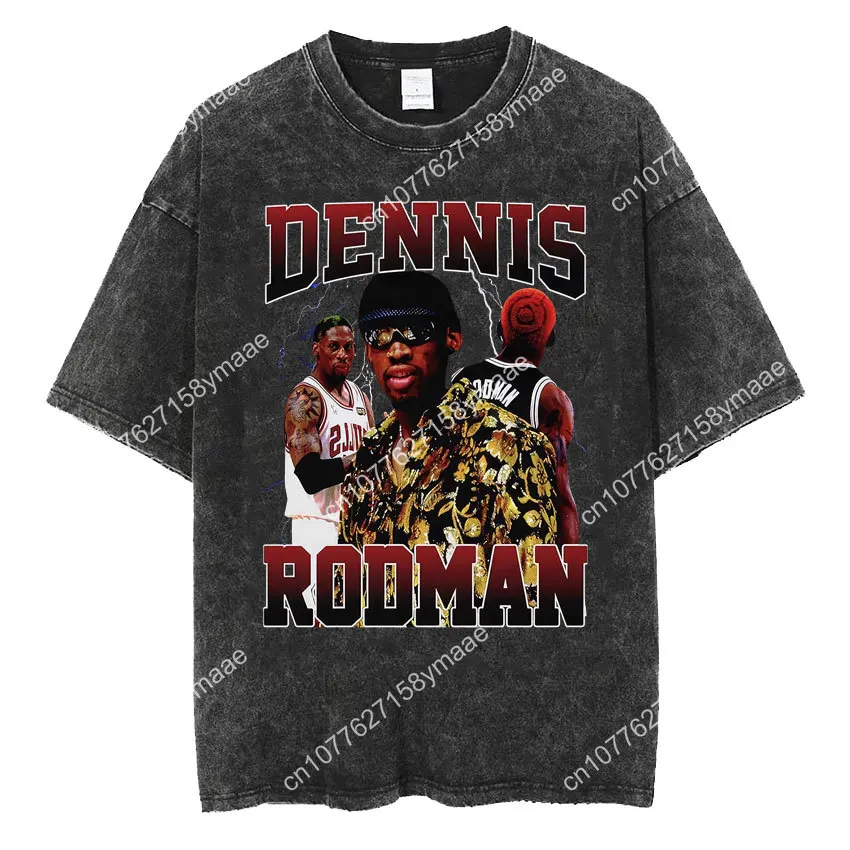 Фото Классическая футболка с рисунком Dennis Rodman, мужская и женская редкая черная футболка Homage, винтажная футболка в стиле рэп, хип-хоп, модная стираная футболка Stre №4