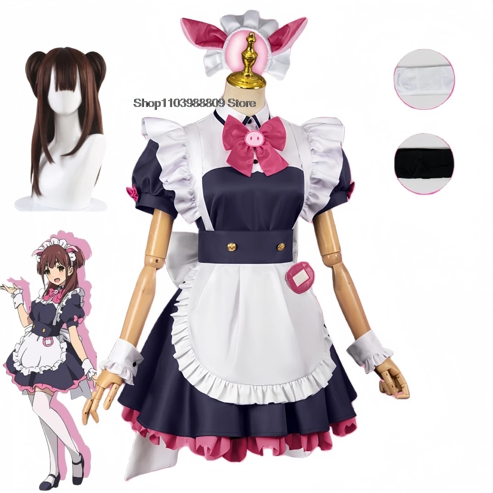 Аниме Akiba Maid War Косплей Костюм Парик Wahira Nagomi/Mannen Ranko Платье Горничной Головные Уборы Ton Tokoton Yumechi Shiipon