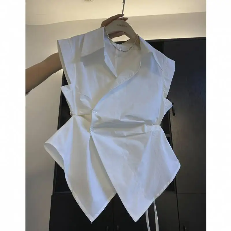 Фото Frans effen Bravo Xoślaid onregel Fisk POLO kraag taille mouwloos рубашка voor dames nieuwe Xo Brugtijlaliya geurtop №2