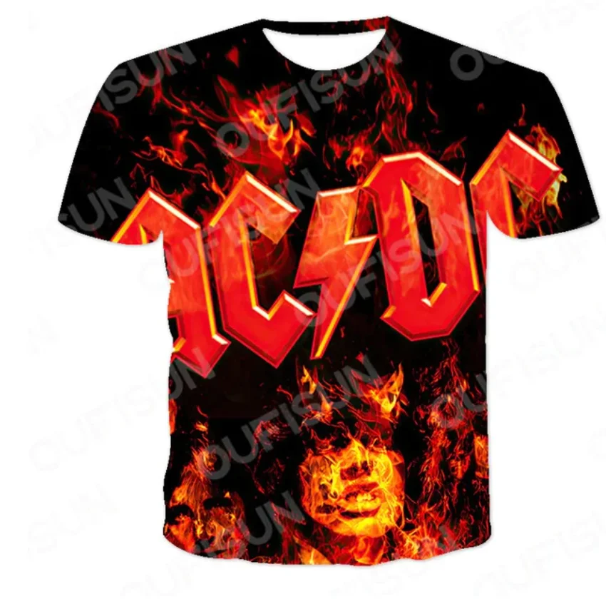 Фото 3D tren cetak AC DC Pop Rock mode jalan pria kasual O leher lengan pendek kaus №3