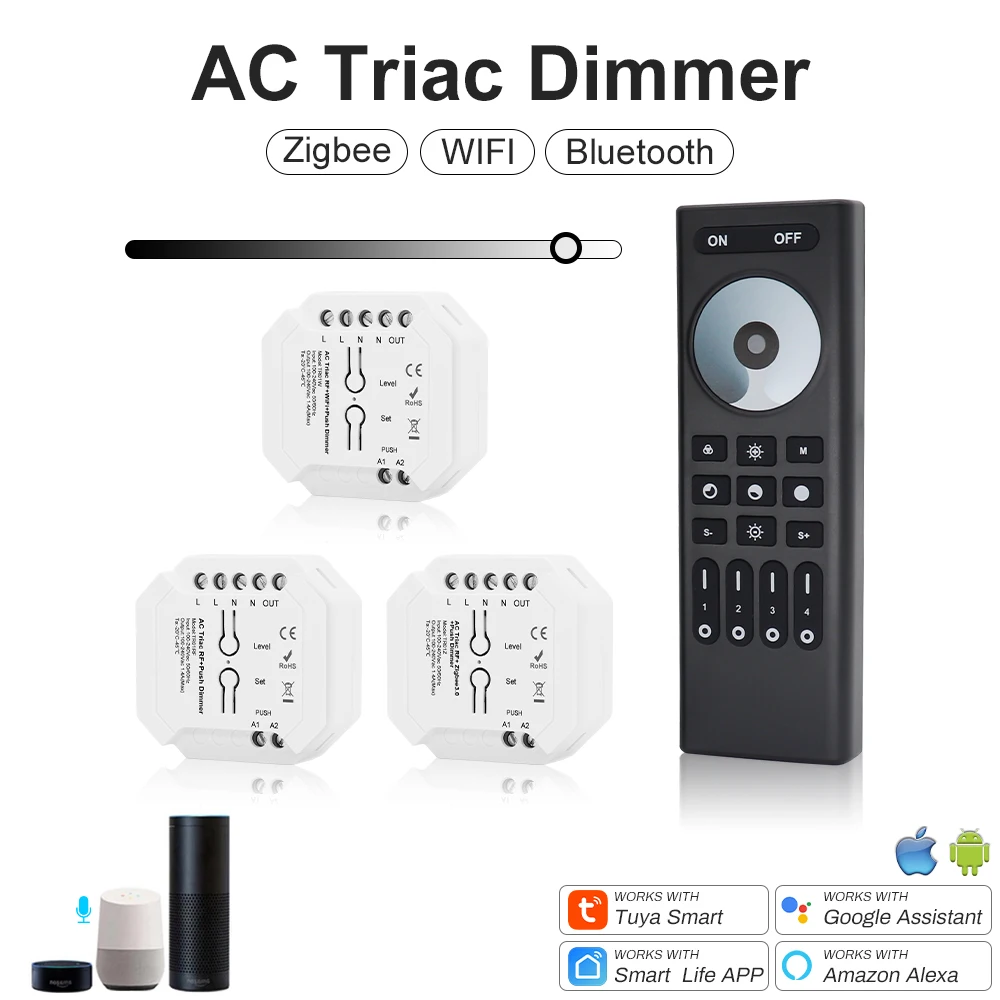Диммер переменного тока ZIGBEE Tuya WiFi RF светодиодный контроллер для AC 110 В 240 В одноцветный светодиодный светильник светодиодный переключатель Поддержка Google Assistant