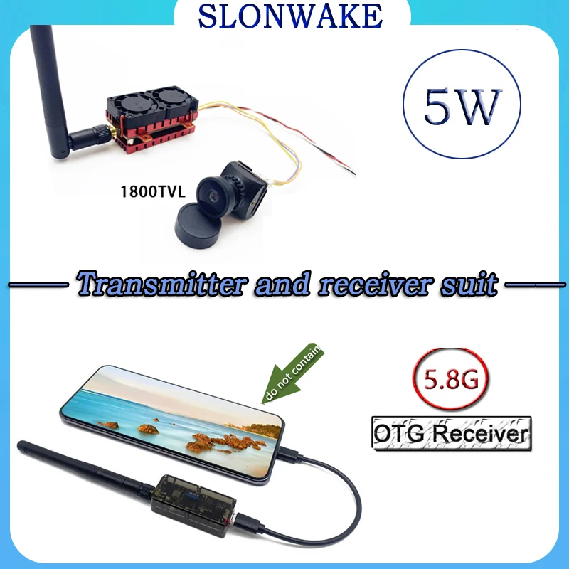 SLONWAKE fpv аналоговый модуль передачи изображения 5000 мВт Высокая мощность 5,8g OTG 48CH Android телефонный приемник подходит UVCvideo capture card