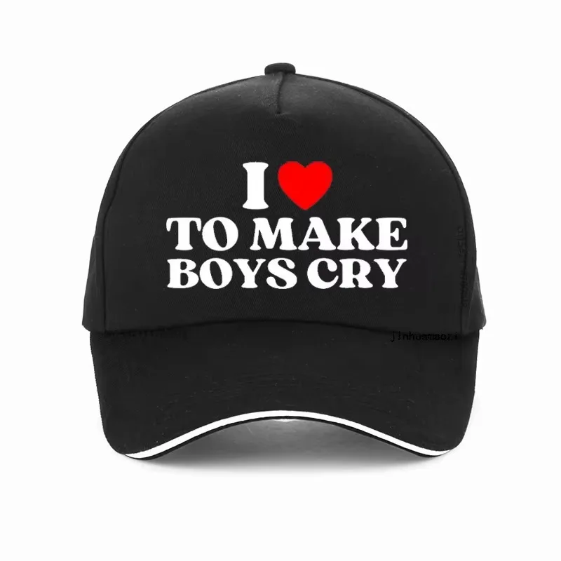 Забавная бейсболка I Heart to Make Boys Cry — регулируемая черная вязаная шапка с белым и красным дизайном, легкий летний аксессуар