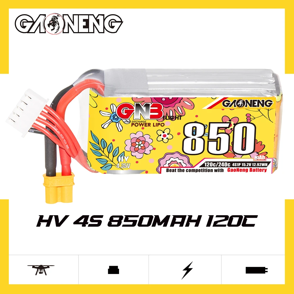 Аккумулятор GAONENG GNB 850 мАч HV 4S 120C 240C 15,2 в XT30 LiPo Cinelog Cinewhoop, Запасные детали для радиоуправляемых самолетов, гоночных FPV