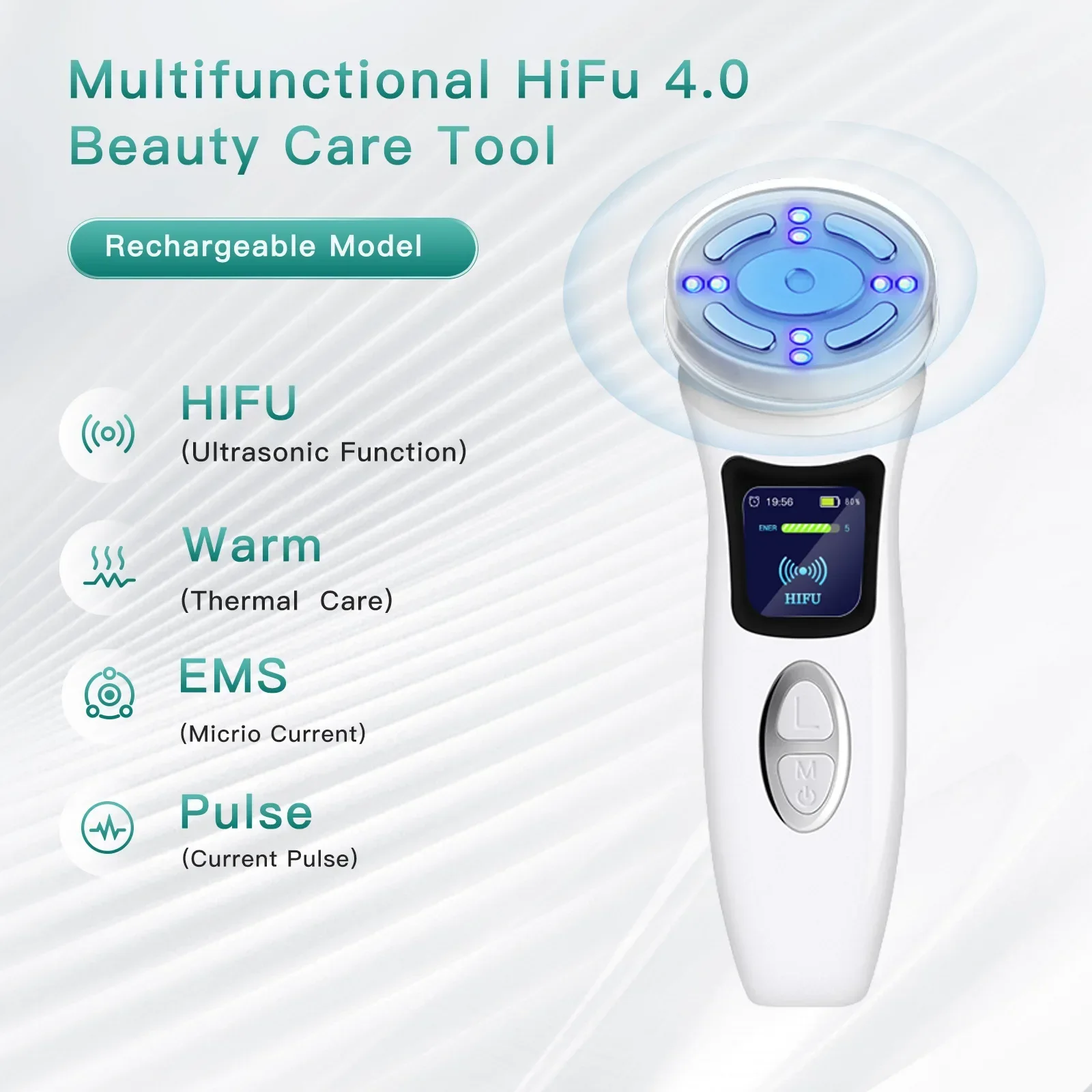 Ультразвуковая машина MINI HIFU 4.0 4 в 1, RF EMS PULSE, светодиодный редуктор для лица, тонкая линия, лифтинг, подтяжка кожи, машина против морщин