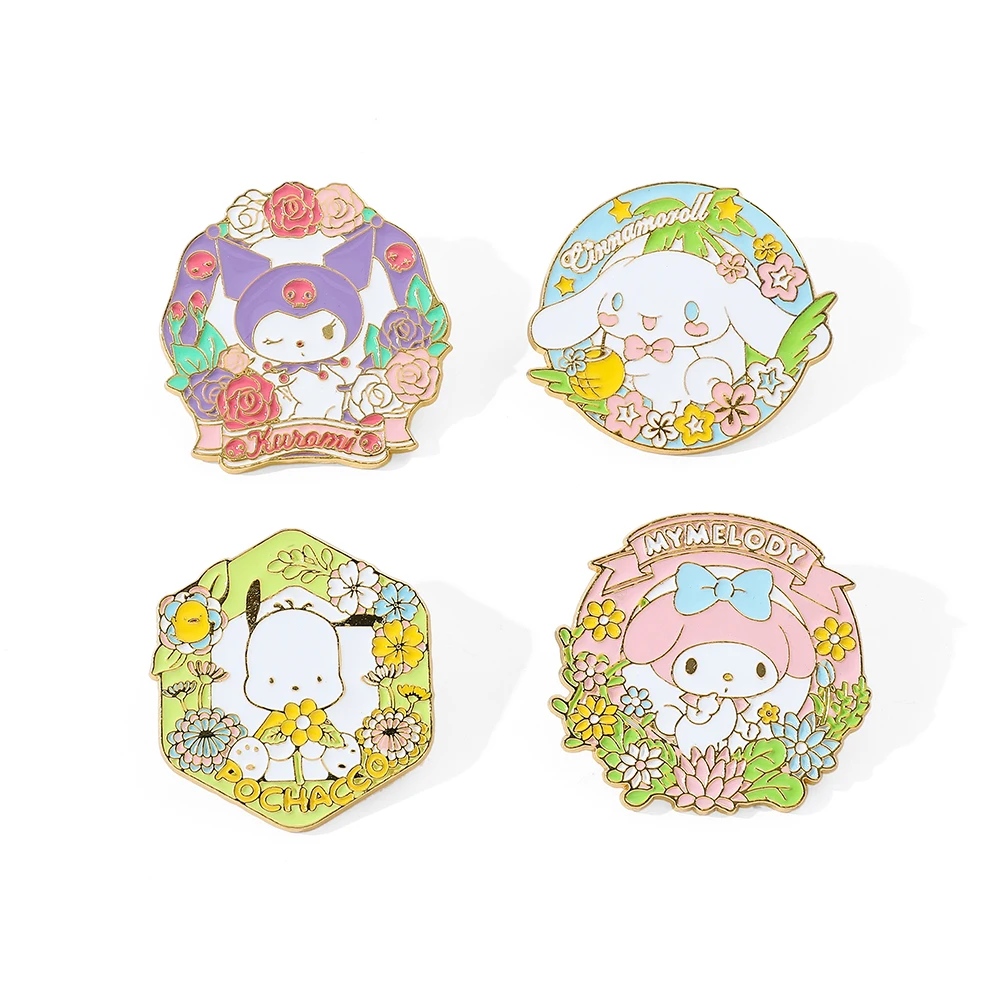 Брошь Sanrio 4 шт., эмалированная булавка Kuromi Melody, металлический значок корицы, аксессуары для рюкзака и одежды