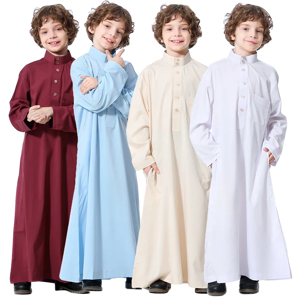 Мусульманское детское длинное платье Thobe Boy Clothes Jubah Jubba Thoub Исламская детская одежда Повседневная Рамадан Молитва Абая Арабский халат Платье Мусульманская Мода