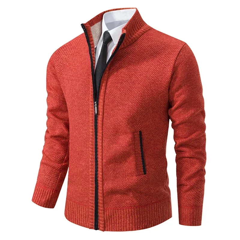Фото Autumn And Winter New Jersey Men's Casual Sports Coat Solid Color Stand Collar Wweater Grab Fleece Warm Zipper Cardigan №4