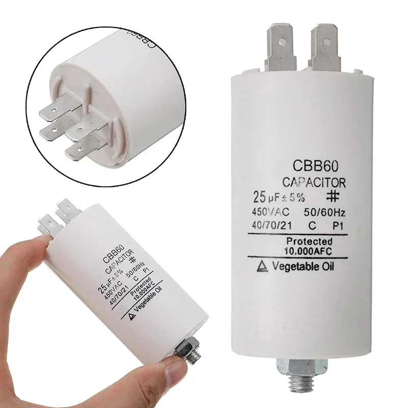 Пусковой конденсатор CBB60, 10uF ~ 70uF 12UF, 50 / 60Hz 450VAC с винтом M8 для электродвигателя/стиральной машины, 1 шт.
