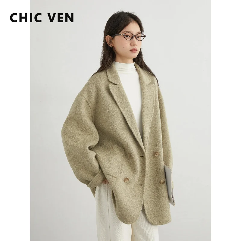 Женское шерстяное пальто CHIC VEN: свободное, повседневное, оверсайз, двубортное, двустороннее, для офиса, осень-зима 2026