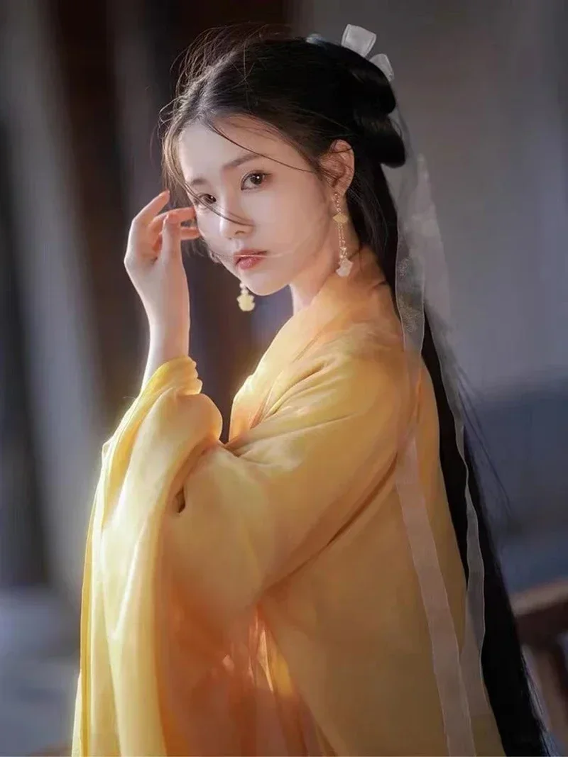 Фото Женское платье Hanfu, карнавальный костюм для косплея, китайское сценическое танцевальное платье, традиционное желтое платье Hanfu, раньше XL №3