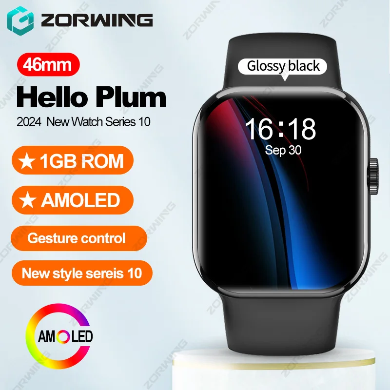 Смарт-часы Hello Plum Series10, мужские и женские спортивные часы, 46 мм, AMOLED NFC, компас, фотоальбом, звуковой регистратор, умные часы с пульсометром