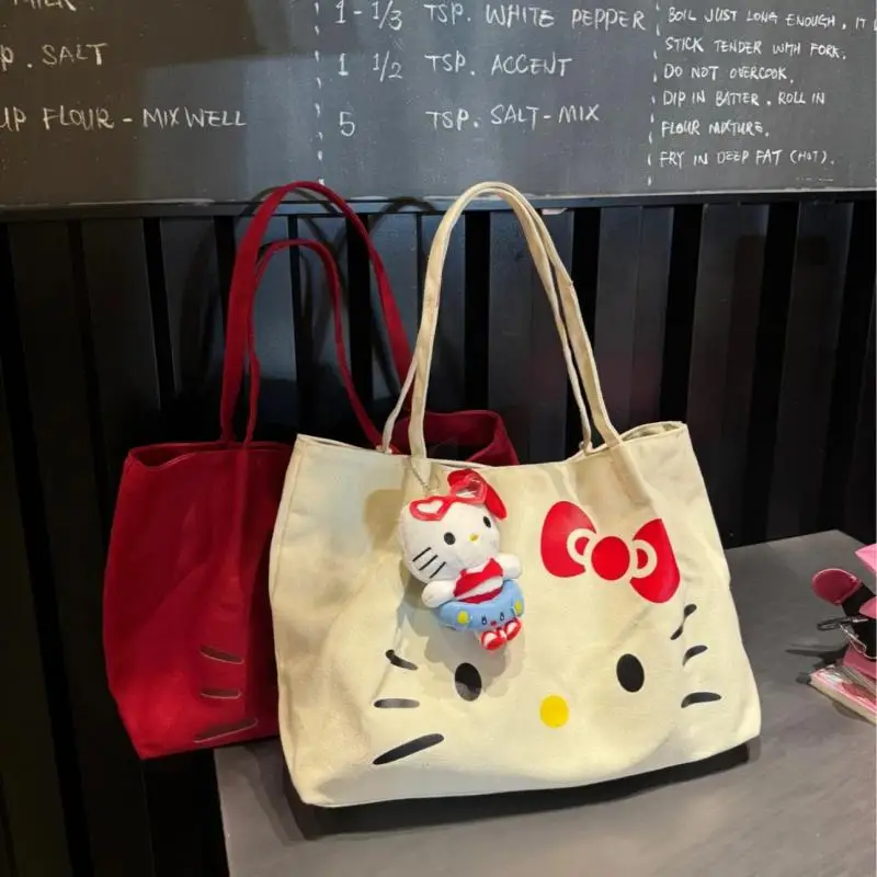 Фото Sanrio Hello Kitty сумка через плечо пригородная сумка-тоут с мультяшным принтом Kawaii большая вместительная сумка портативный подарок на день рождения для девочек №3