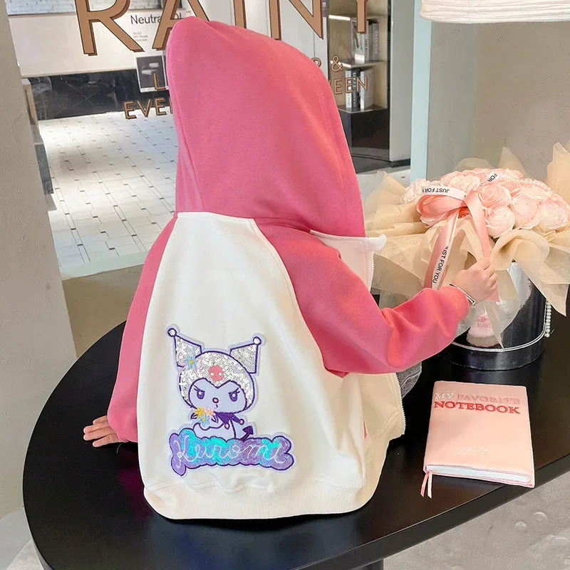 Фото Kuromi аниме Kawaii Sanrio Ins модная бейсбольная куртка весна осень симпатичная мультяшная Толстовка с длинным рукавом куртка одежда подарки игрушки №4