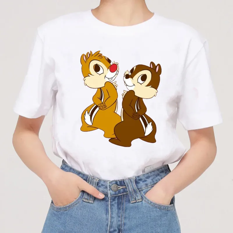 Фото Chip and Dale Graphic T-Shirt Women Summer Crew Neck Casual Top Fashion Daily Leisure Tshirts Sports Loose Cartoon Short Sleeves №4
