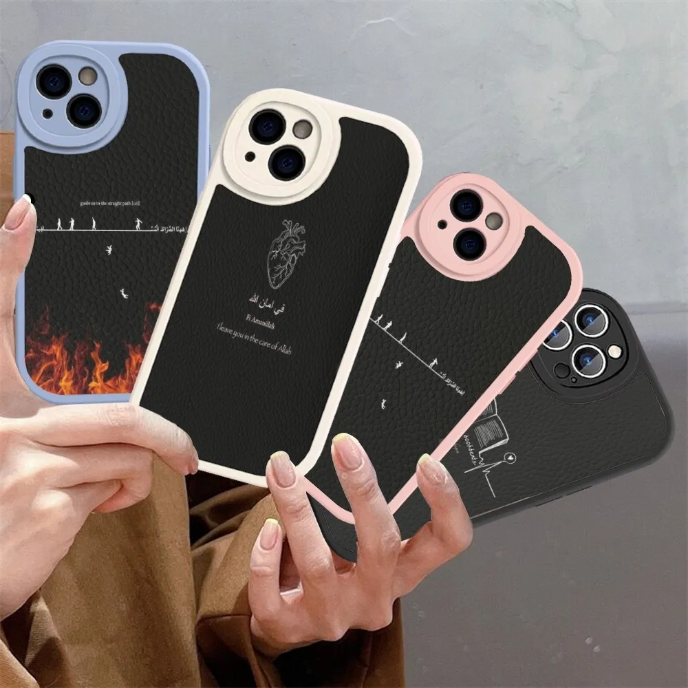 Чехол для телефона с исламской текстой, твердый кожаный чехол для iPhone 16, 15, 14, 13, 12, Mini 11 14 Pro Max Xs X Xr 7, 8 Plus Fundas