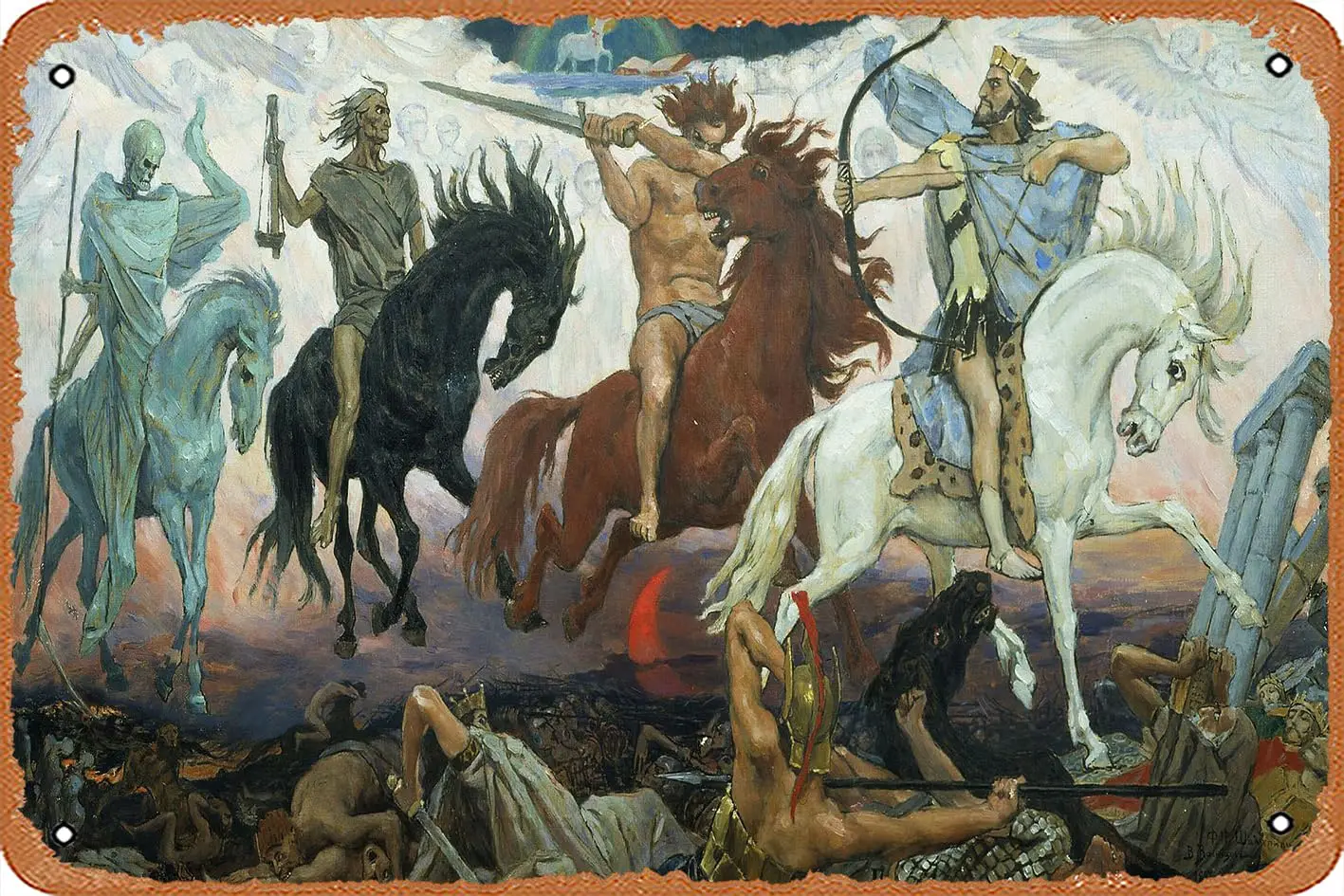 Настенный декор - Четыре лошади Апокалипсиса. 1887. Картина Виктор Васнецов. Плакат — знак метал в винтажном стиле 8X12 дюймов