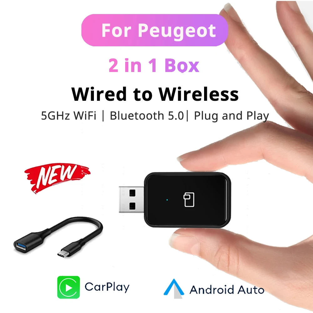 2024 Новый мини беспроводной CarPlay Android авто беспроводной адаптер Smart 2 в 1 коробка для Peugeot 208 308 408 508 2008 3008 4008 5008
