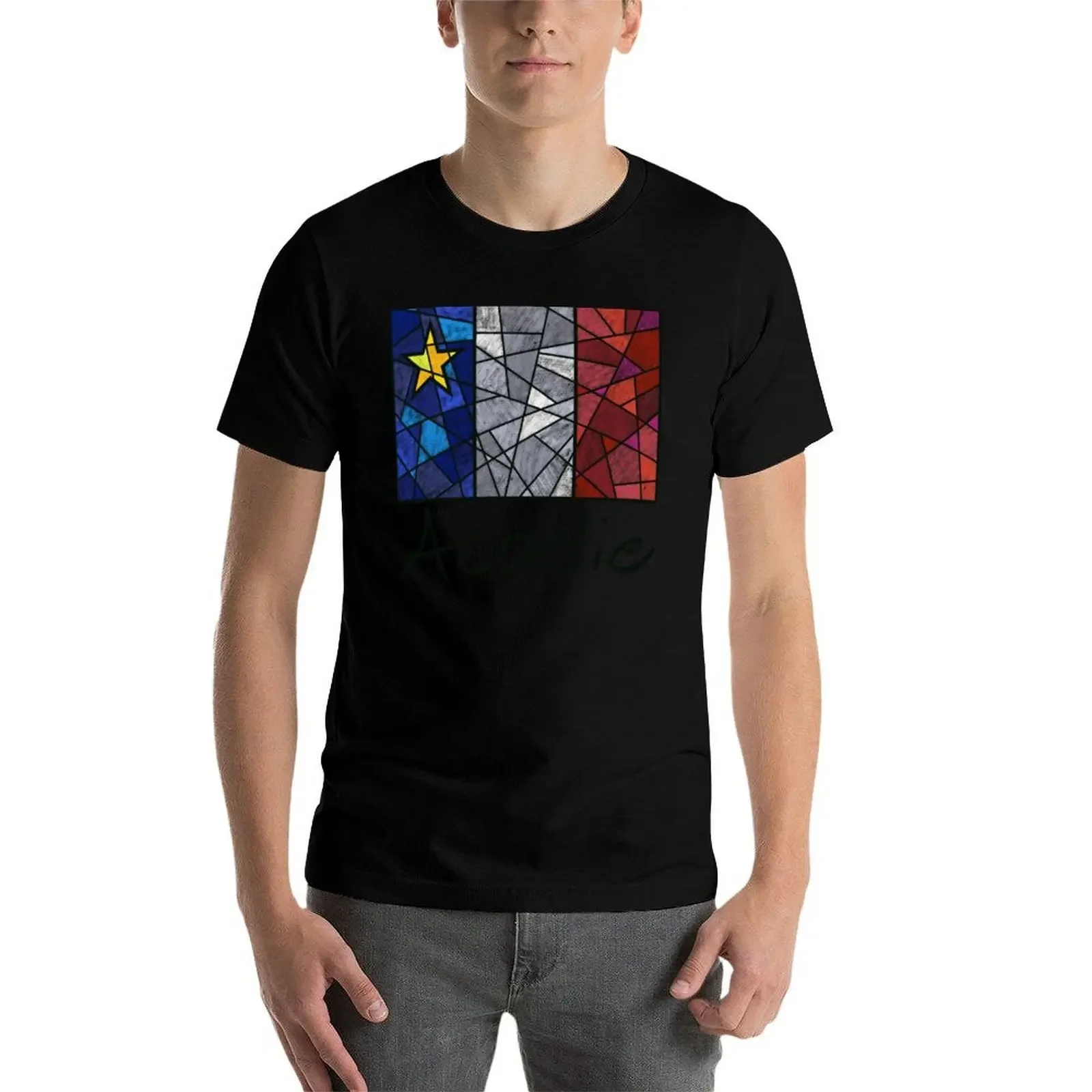 Фото Пастельная жидкая мозаика с флагом Acadian - Drapeau acadien moza?que liquide pastel vitrail футболка милые топы компрессионная рубашка для мужчин №4