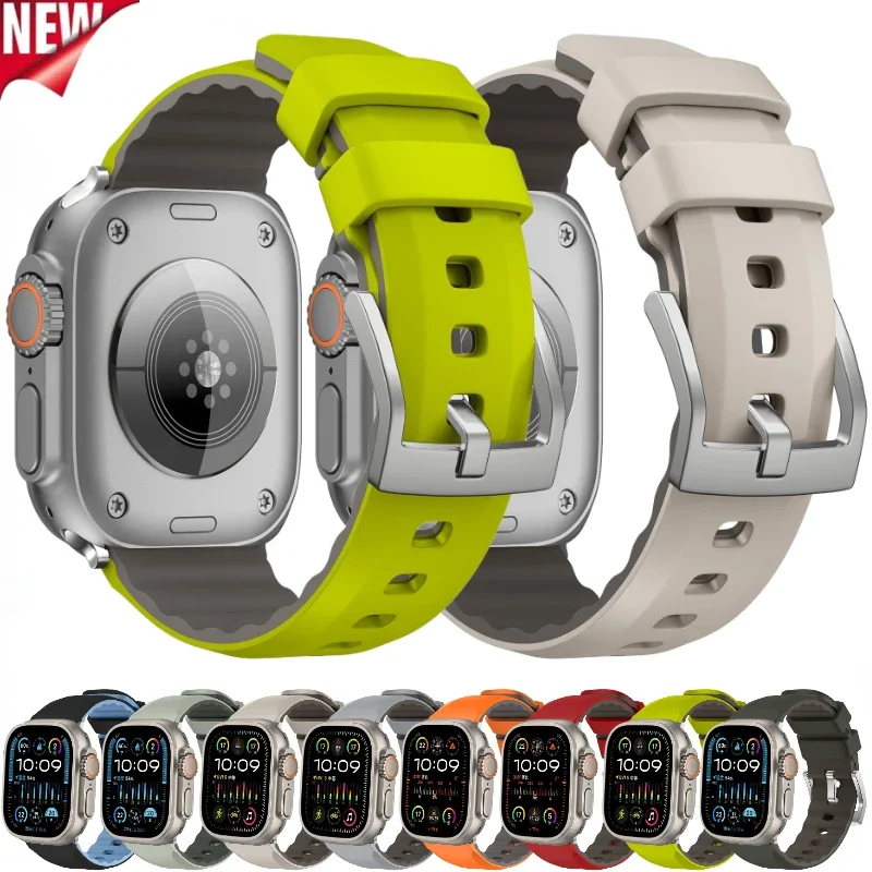 Ремешок силиконовый двухцветный для Apple Watch Ultra 2 1 49 мм, сменный Браслет для Apple Watch Series 10 9 8 765 SE 45 мм 41 мм 44 мм 46 мм 42 мм