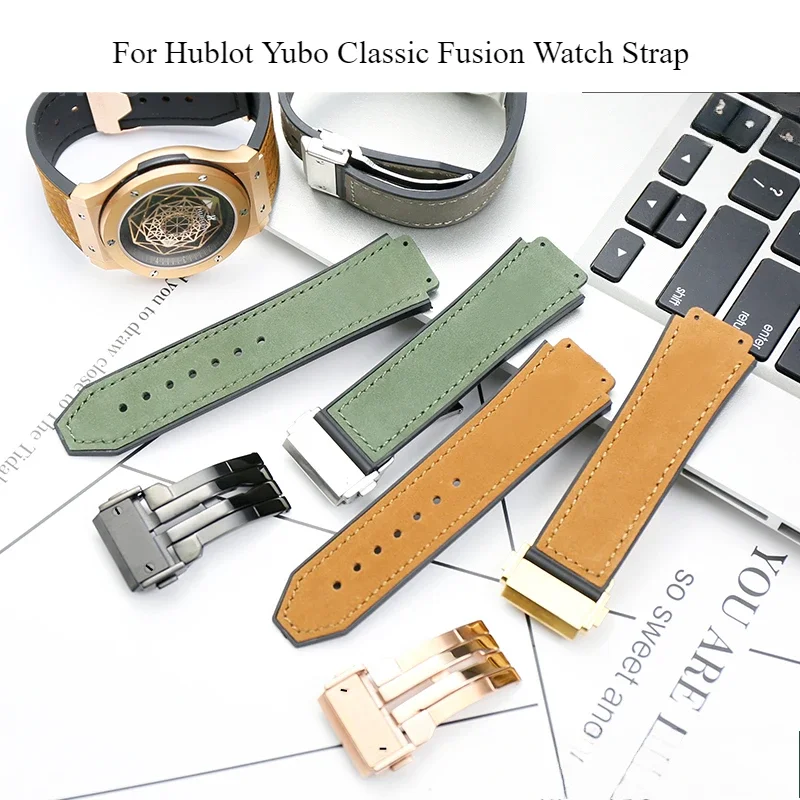Эластичный удобный силиконовый ремешок для часов Hublot Yubo Classic Fusion Sport, водонепроницаемые аксессуары для часов из натуральной яловой кожи, 19x26 мм
