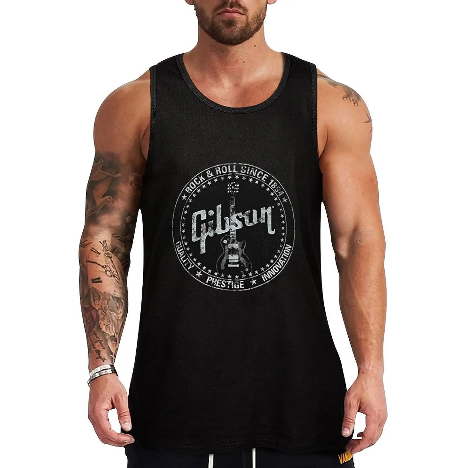 Gibson Distressed Logo Tank Top баскетбольная мужская спортивная одежда для спортзала футболка для мужчин бодибилдинг для мужчин