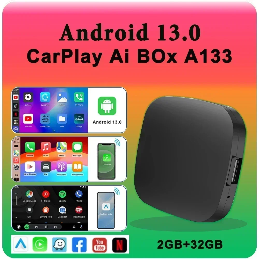 Android 13 Carplay AI Box Беспроводная Android Auto Smart TV Box для Youtube Netflix Toyota Mazda Hyundai Haval GMC Ford MG VW Kia