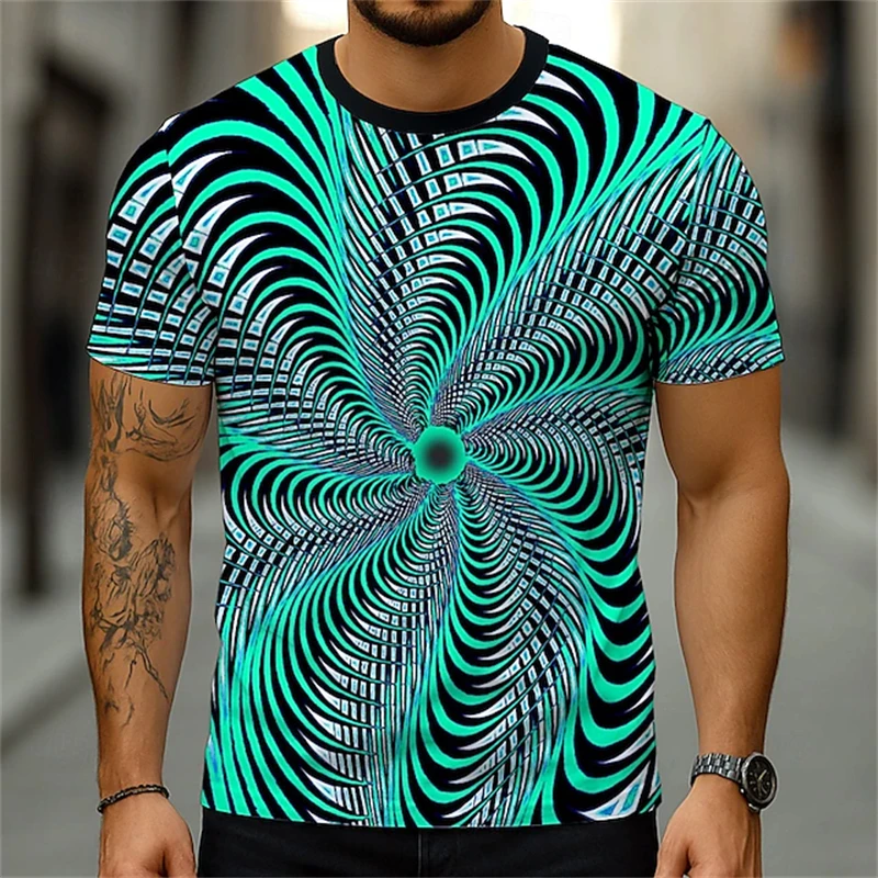 2025 Новая модная футболка с 3D принтом Vertigo Hypnotic Swirl, мужская летняя повседневная футболка с короткими рукавами, красочный топ, пуловер, мужская футболка