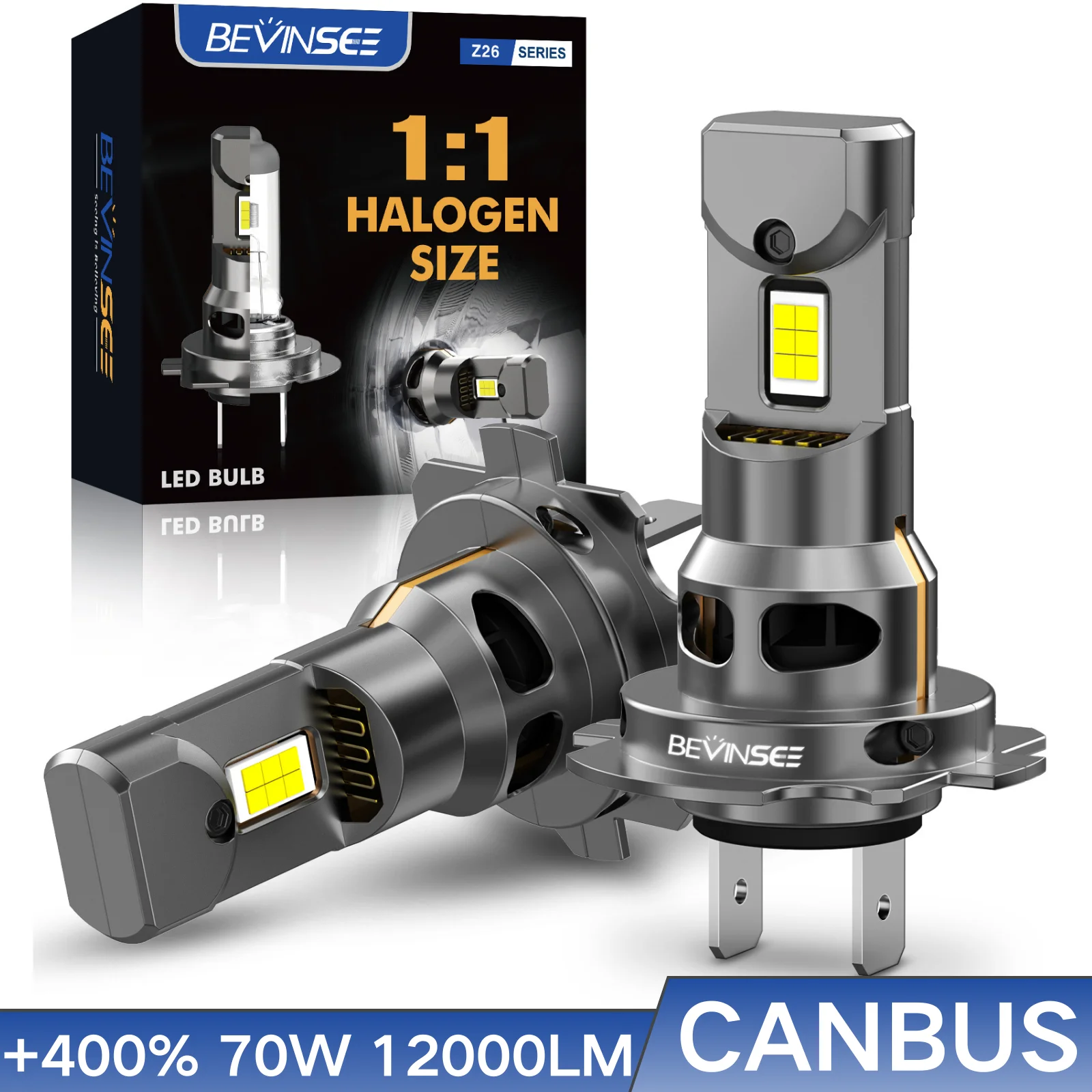 Фара светодиодная Bevinsee Z26, H7, CANBUS, H11, H8, H9, H1, 70 Вт, 9005 лм, 9006, HB3, HB4, H3