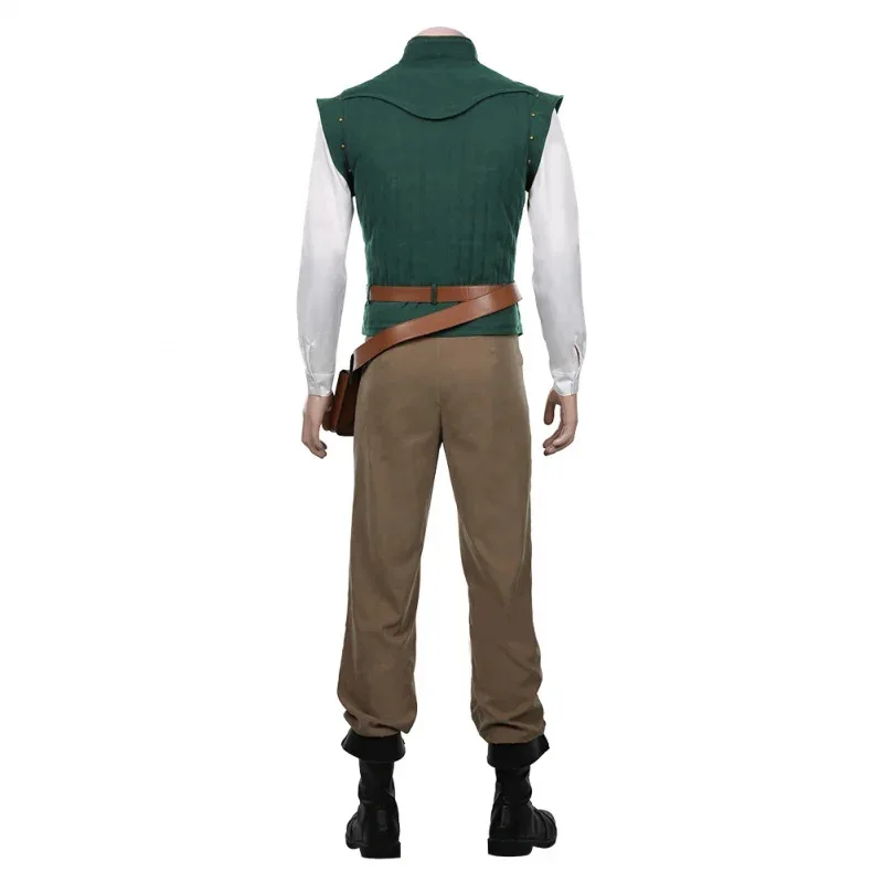 Фото Костюмы для косплея Flynn Rider, наряд для взрослых, куртка, рубашка, жилет, брюки, поясная сумка, полный комплект, костюм для вечеринки в стиле комиксов на Хэллоуин, подарок №4