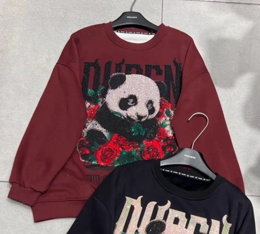 Фото Утолщенный флисовый свитшот Sudaderas для тяжелой промышленности с круглым вырезом и милой мультяшной пандой, свободный средний и длинный свитшот №4