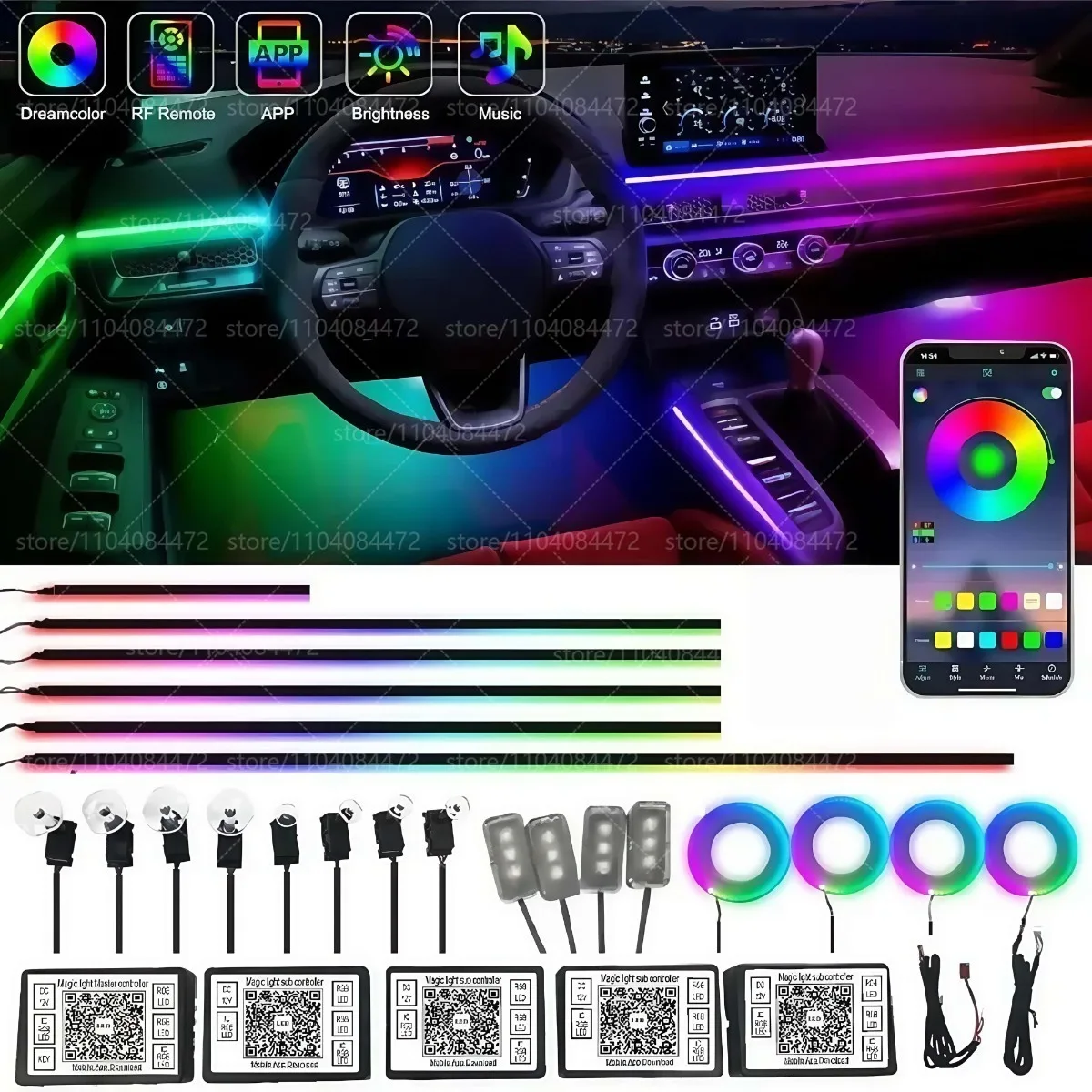 Фото Для Lifan 520 22в1 RGB интерьер автомобиля акриловые автомобильные окружающие освещение RGB скрытая акриловая полоса украшения атмосфера аксессуары №3
