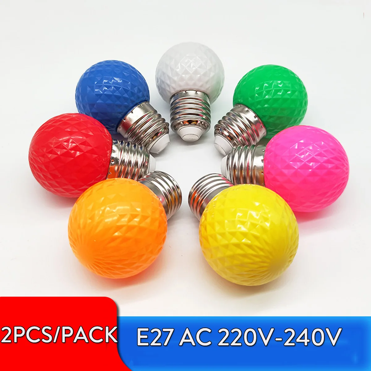 2x 2w E27 Led Лампочка Ac220v 240v G45 Спиральная 8 - цветная красная, синяя, зеленая, желто - белая ананасовая сферическая