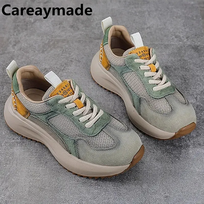 Careaymade-4 см замшевые туфли из коровьей кожи с воздушной сеткой, резиновые родные туфли, женские лоферы на мягкой подошве на плоской подошве, этнические мокасины, удобные