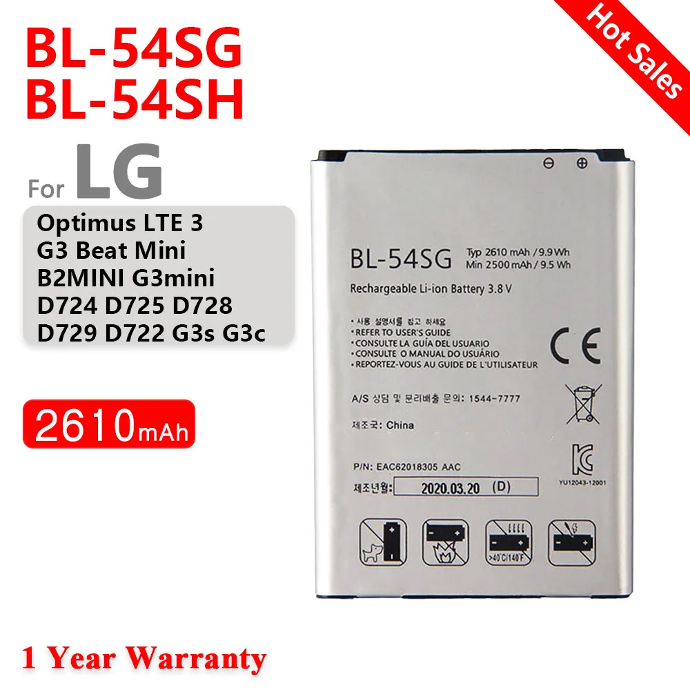 100% оригинальный аккумулятор 2610 мАч BL-54SH BL-54SG для LG G2 F320 F340L H522Y F260 D728 D729 H778 H779 D722 lg90 D410, аккумулятор для телефона