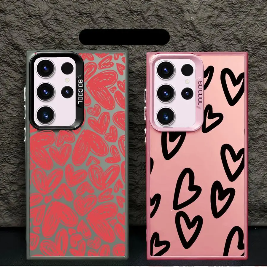 Фото Розовый чехол Love Heart для Samsung Galaxy S25 Ultra S24 Plus S23 S22 S21 FE S20 Note 20, цветной серебряный чехол для телефона на заднюю панель №2