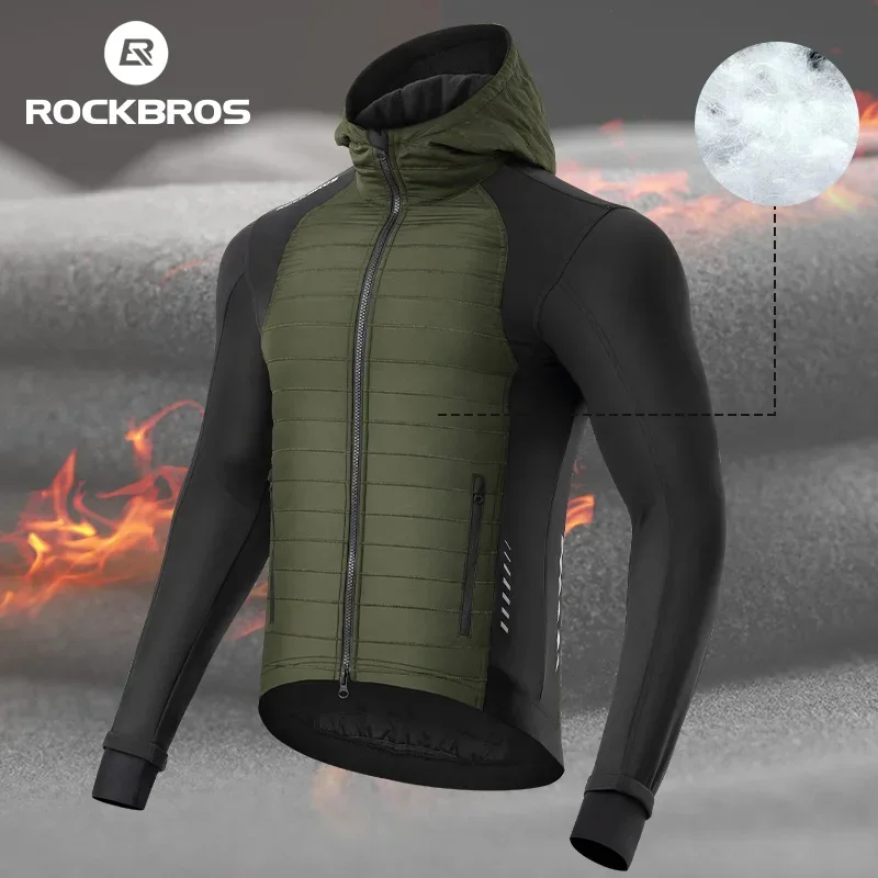 Фото ROCKBROS зимняя термовелосипедная куртка, мужская велосипедная майка, ветрозащитное пальто для горного велосипеда, флисовые теплые топы, одежда для дорожного велосипеда №4