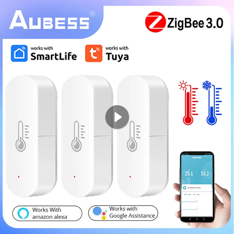 Датчик температуры и влажности Tuya Zigbee, устройство для контроля температуры и влажности с помощью Smart Life, Alexa Google Home, ZigBee Gateway