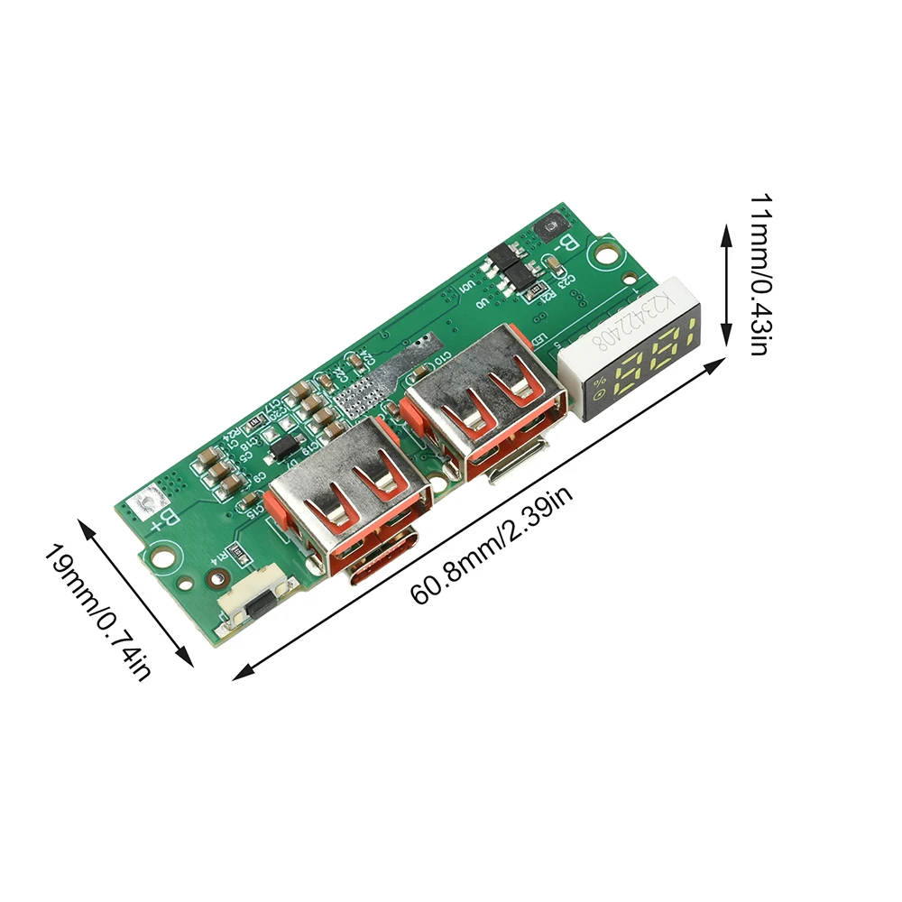 Фото IP5356 Светодиодный двойной USB 5 В 2,4 А Micro/Type-C USB понижающий преобразователь Мобильный внешний аккумулятор 18650 Плата зарядного устройства для литиевых батарей с чехлом №2